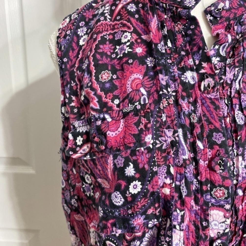 Charter Club Paisley Print Sleeveless linen Button Down blouse - Picture 3 of 9